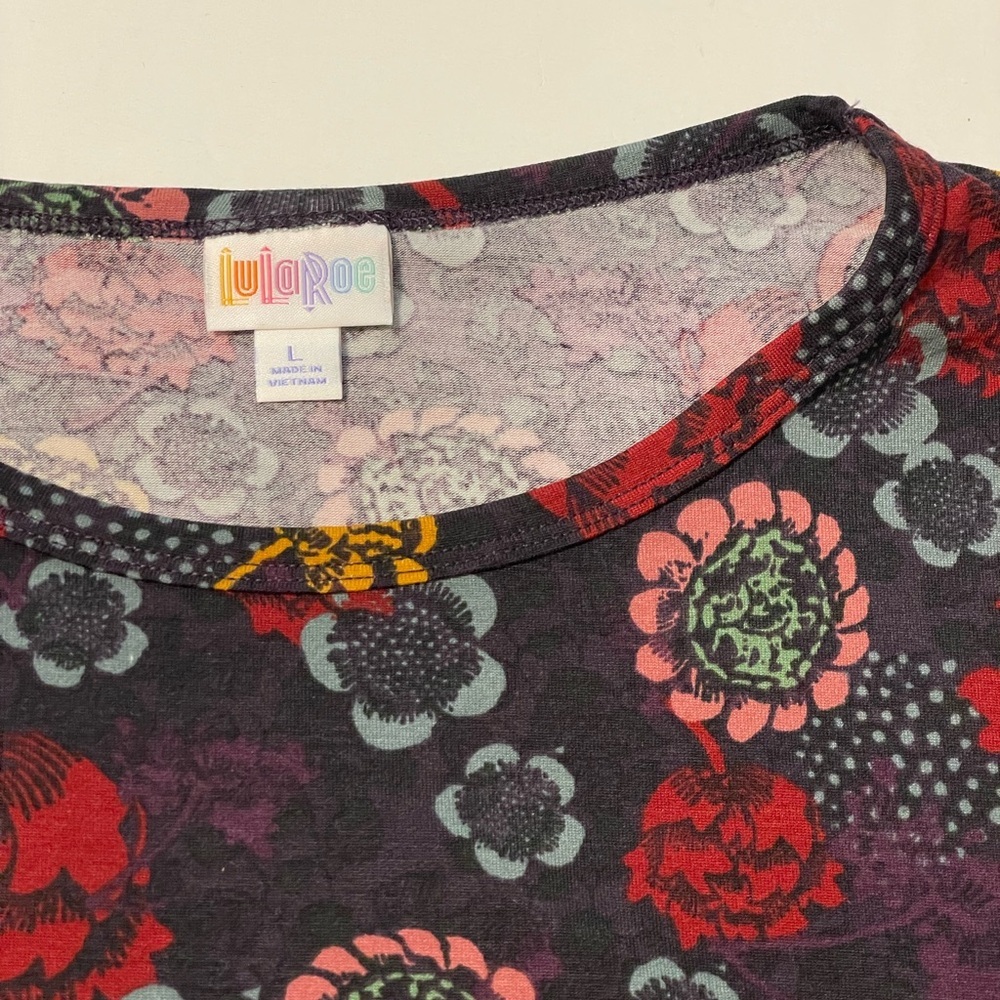 Lularoe Purple Floral JULIA Short Sleeve Dress Size Large - Picture 4 of 7